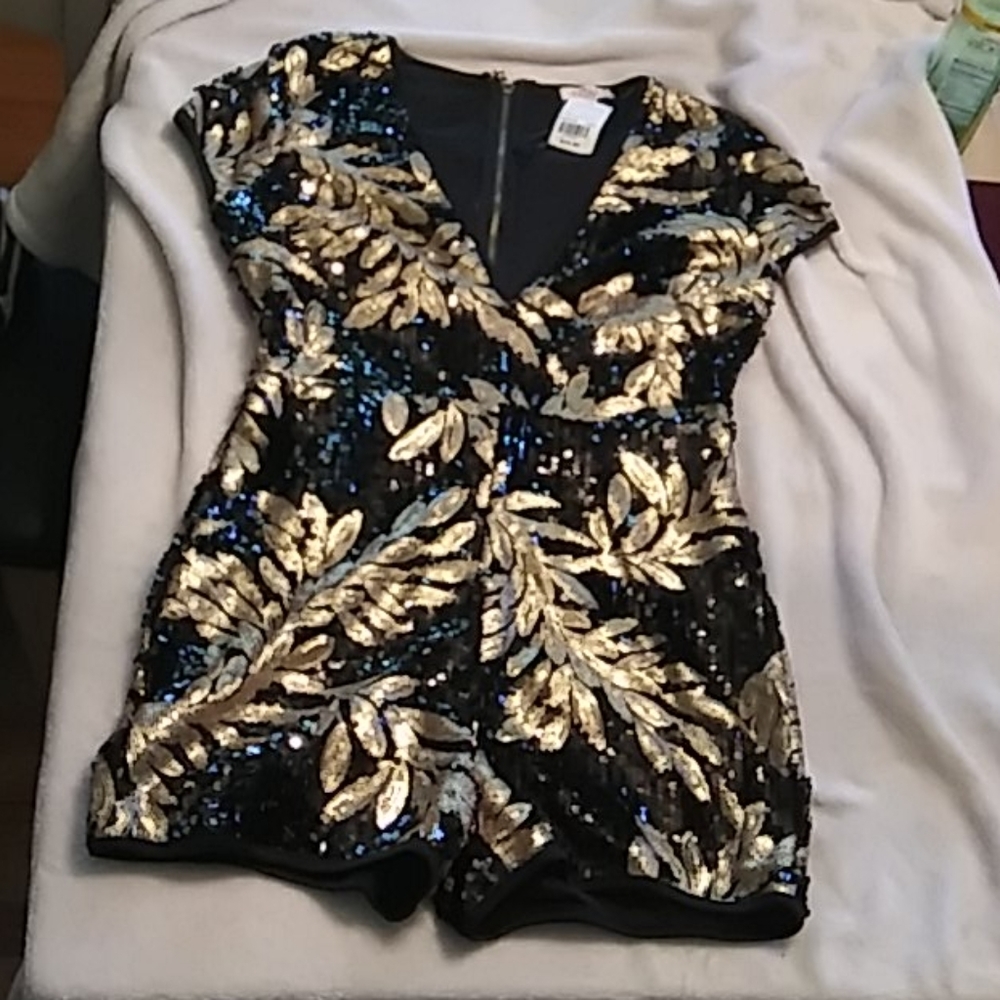 Black and gold sequence romper